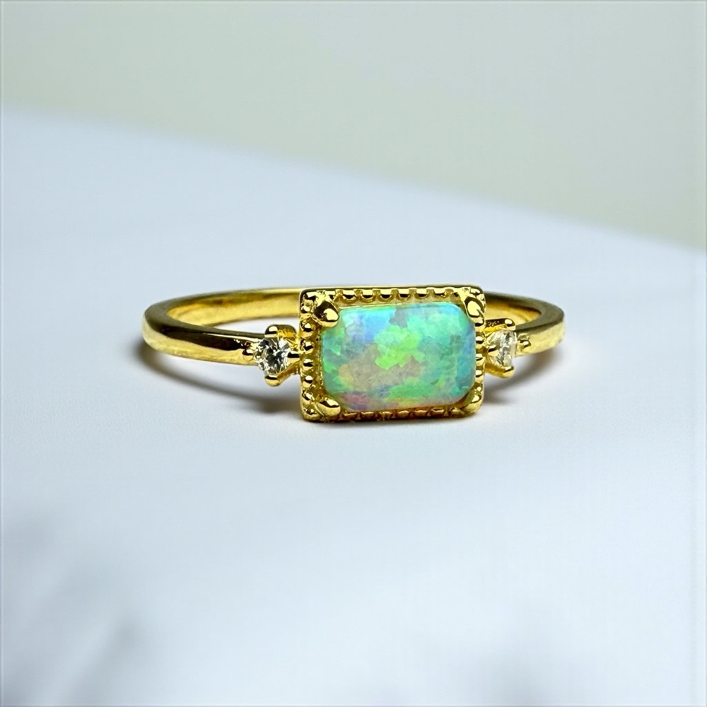 Gold Green Soda Opal Ring | size 7